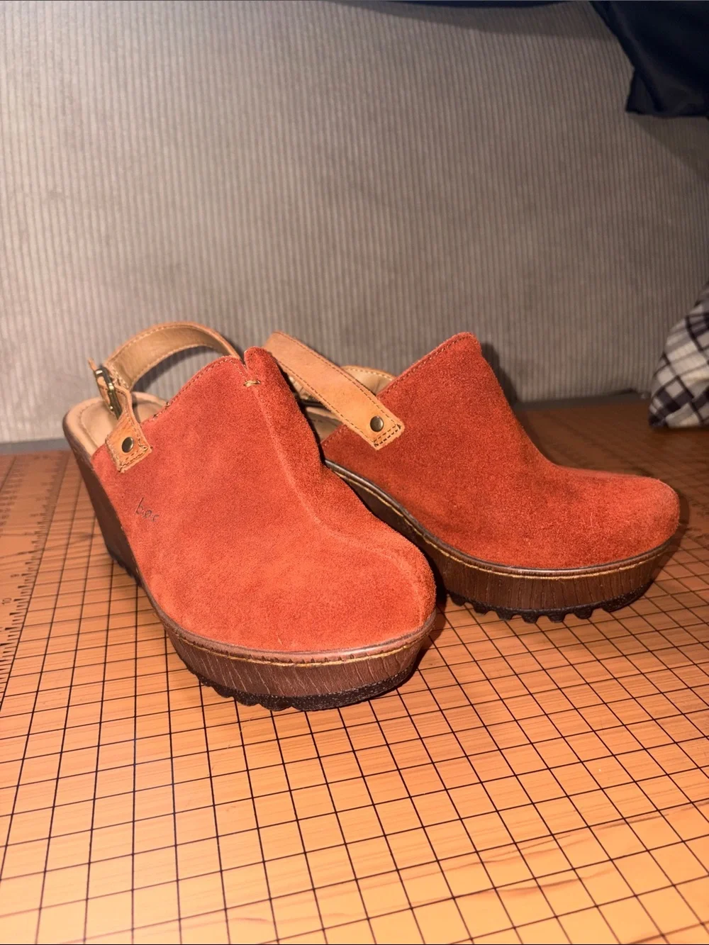 boc Rust Suede Platform Clog Sandals with Tan Strap
